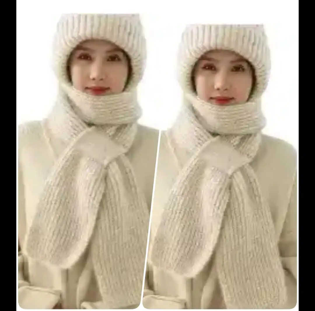 Winter Protection Windproof Cap with Scarf (off white  colour  )  2pc  combo